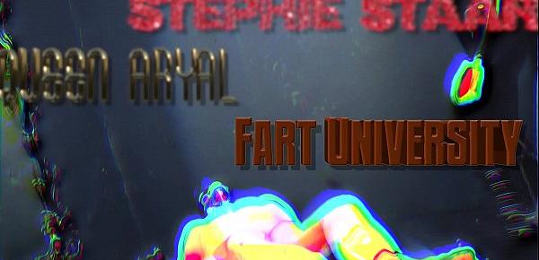  Fart University - Mistress Stephie Staar and Queen Ariel McGwire are training a new toilet slave by forcing him to smell their farts over and over until he will eat their caviar.